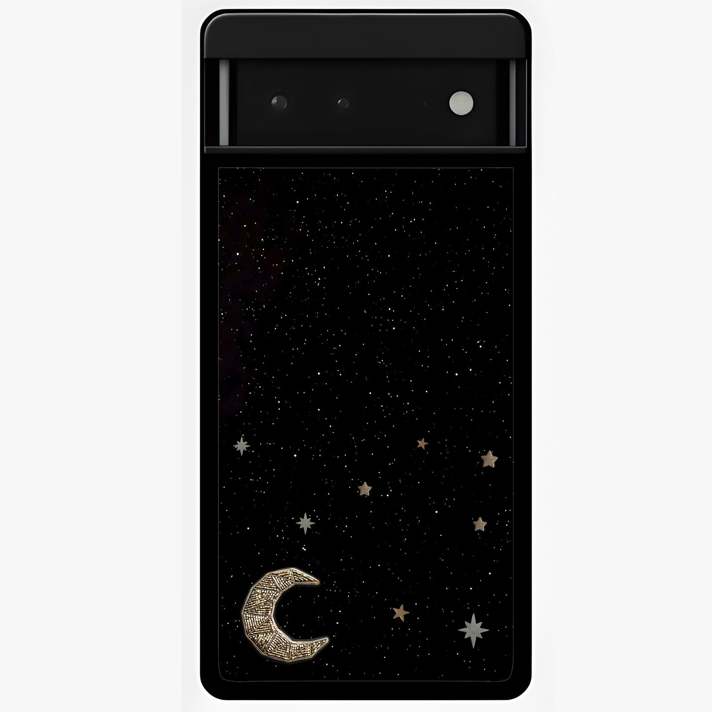Twinkle Star With Half Moon Glass Case showing flat back view with star and half moon artwork and glossy glass finish.