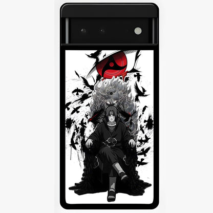 Uchiha Shadow Throne Glass Case showing flat back view with cosmic underwater themed artwork and glossy glass finish.