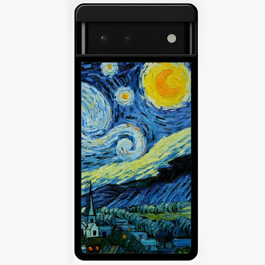 Van Gogh Art Glass Case showing flat back view with classic painterly artwork inspired by Van Gogh style and glossy glass finish.