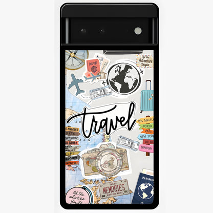 Wanderlust Journal Glass Case showing flat back view with travel inspired artwork and glossy glass finish.