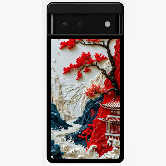 Whispers Of Sakura Waves Glass Case showing flat back view with cherry blossom wave artwork and glossy glass finish.