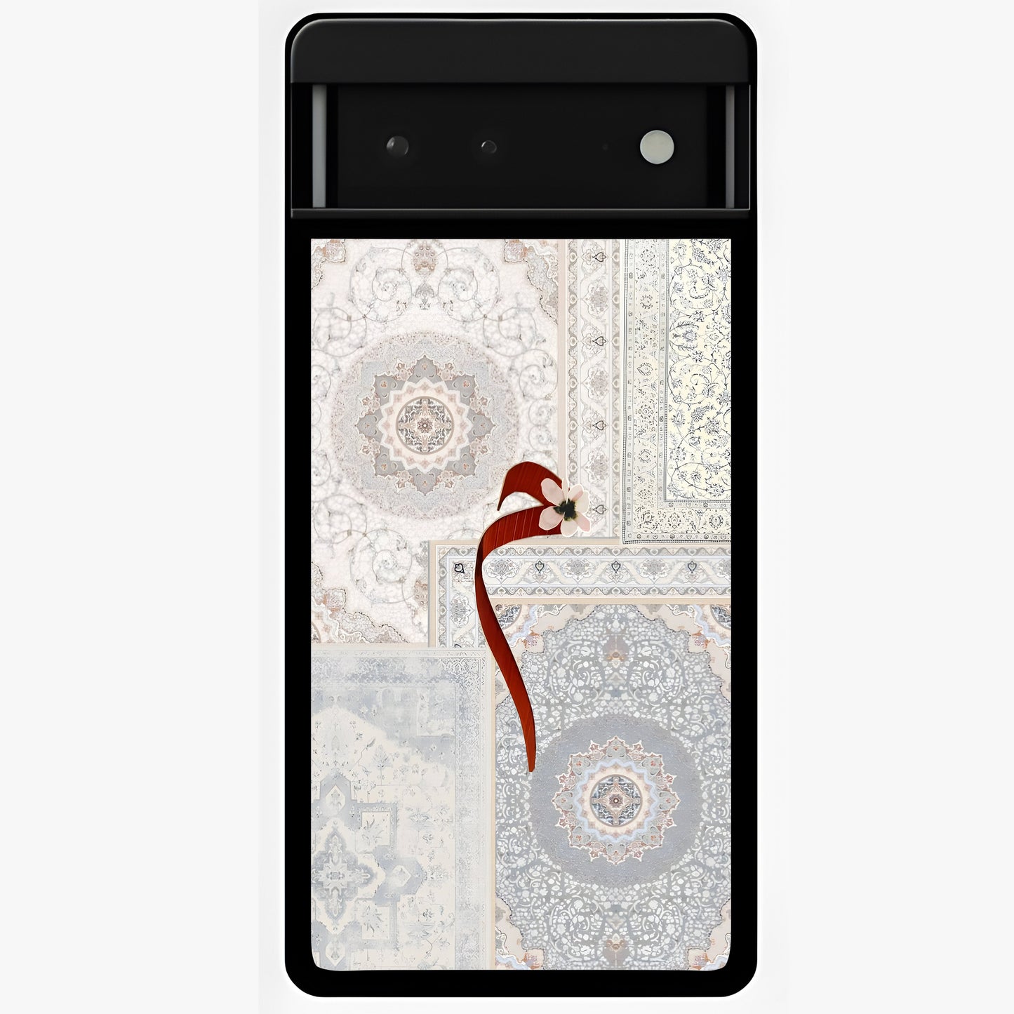White Aesthetic Bow Glass Case showing flat back view with minimal bow artwork and glossy glass finish.