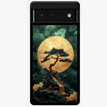 Zen Moon Rise Glass Case showing flat back view with calm moonrise artwork and glossy glass finish.