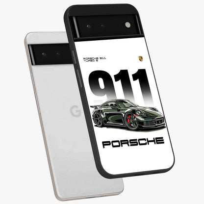 911 Turbo Dominance Glass Case displayed in premium angled mockup highlighting sporty car illustration and sleek glass surface.