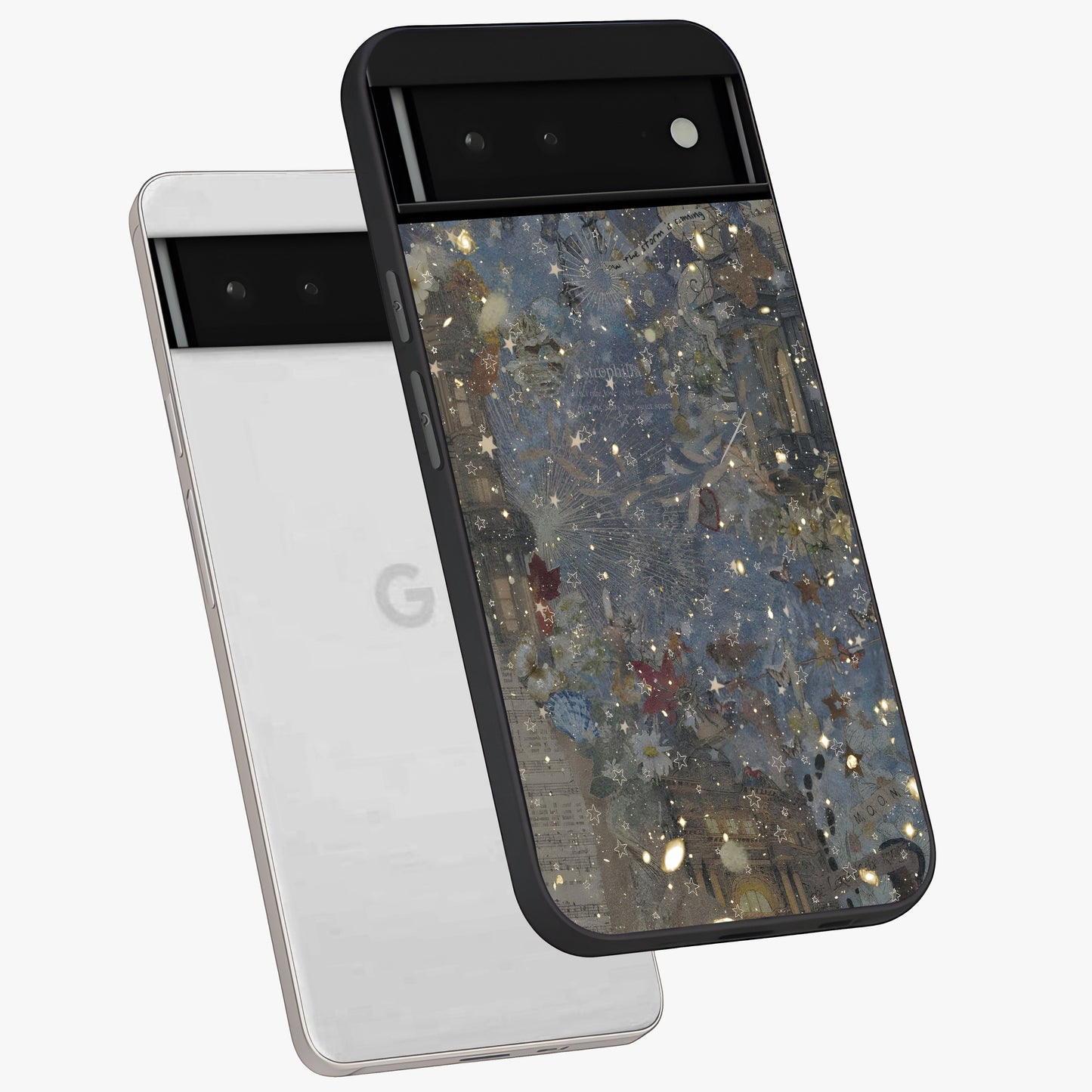 Aesthetic Astrolophia Glass Case displayed in angled mockup highlighting artistic aesthetic elements and smooth glass surface.