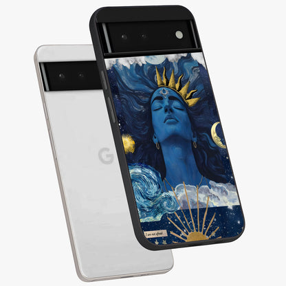 Aesthetic Lord Shiva Glass Case displayed in angled mockup highlighting spiritual Shiva illustration and sacred aesthetic design.