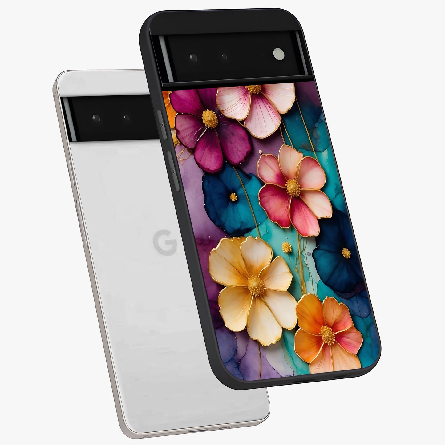 Artlyn Grace Flower Pattern Glass Case displayed in angled mockup highlighting delicate flower pattern design and smooth glass surface.