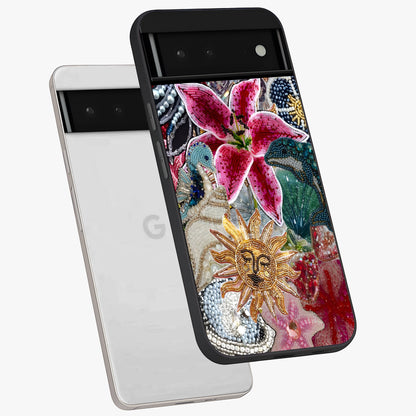Beaded Garden Fantasy Glass Case displayed in angled mockup highlighting fantasy inspired floral bead pattern.