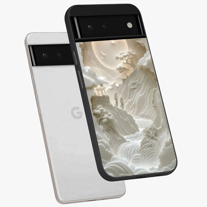 Celestial Origami Glass Case displayed in angled mockup highlighting geometric origami design with cosmic aesthetic theme.