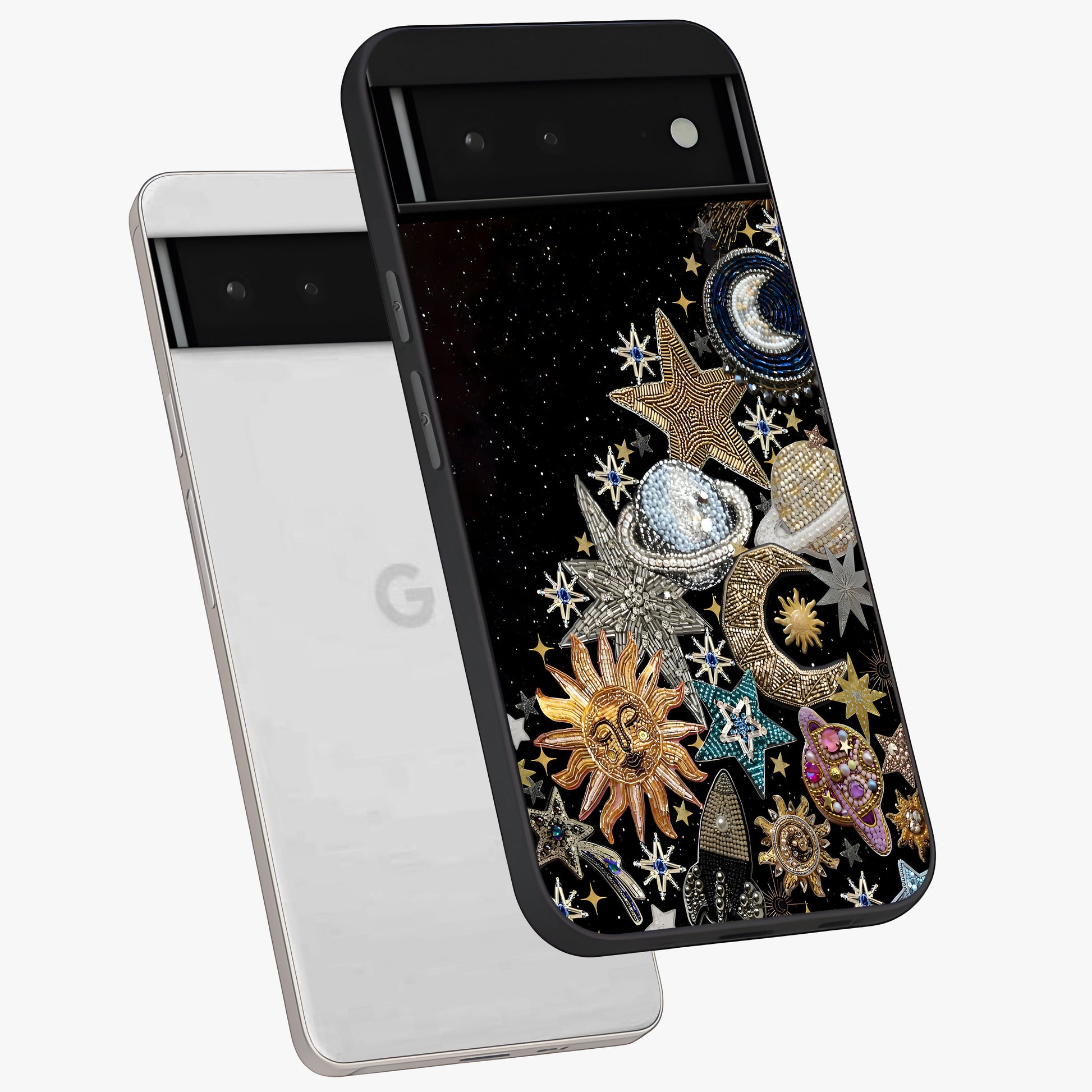 Cosmic Sparkle Dreams Glass Case displayed in angled mockup highlighting dreamy star sparkle design with celestial aesthetic.
