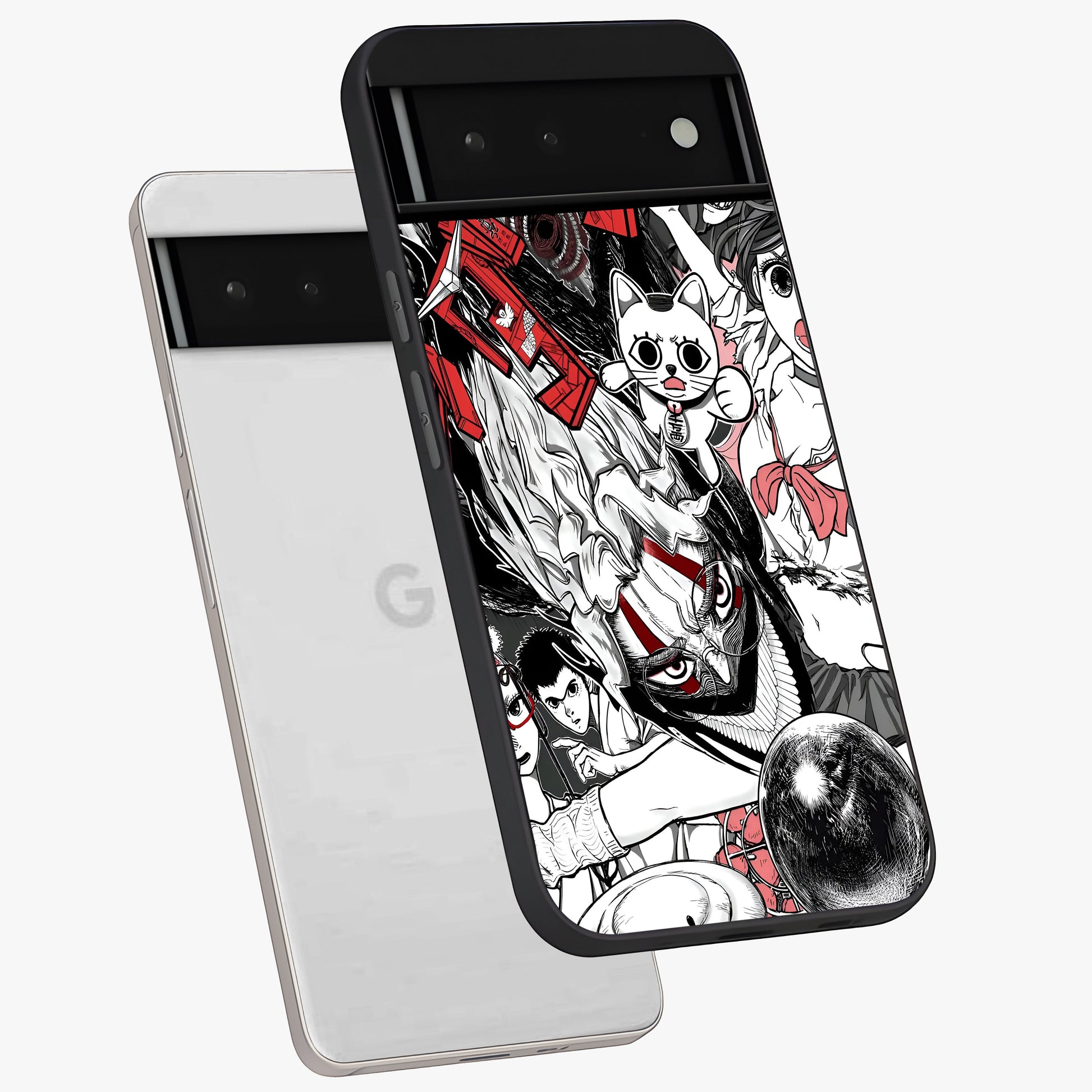 Crimson Chaos Panel Glass Case displayed in angled mockup highlighting chaotic panel style design with modern graphic theme.