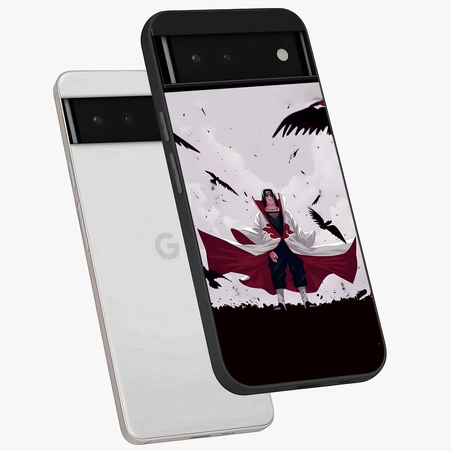 Crimson Crow Ascension Glass Case displayed in angled mockup highlighting powerful crow illustration with dark crimson aesthetic.