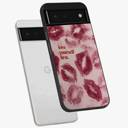 Crimson Kiss Love Glass Case displayed in angled mockup highlighting bold love inspired design with modern aesthetic style.