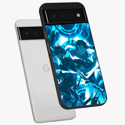 Cursed Energy Clash Glass Case displayed in angled mockup highlighting powerful battle inspired graphic with anime style aesthetic.