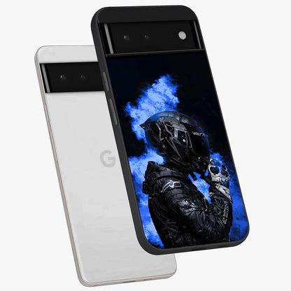Cyber Sentinel Protocol Glass Case displayed in angled mockup highlighting digital cyber design with sci-fi aesthetic style.