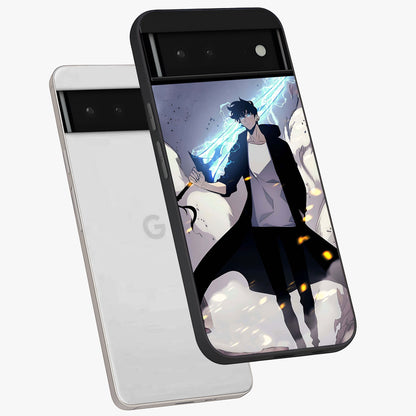 Dark Lightning Anime Warrior Glass Case displayed in angled mockup highlighting powerful lightning themed anime illustration.