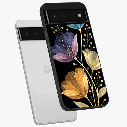 Delicate Multicolor Flowers Glass Case displayed in angled mockup highlighting colorful flower pattern with soft aesthetic style.