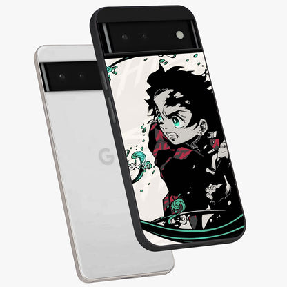 Demon Slayer Glass Case displayed in angled mockup highlighting dramatic anime character design with action aesthetic.