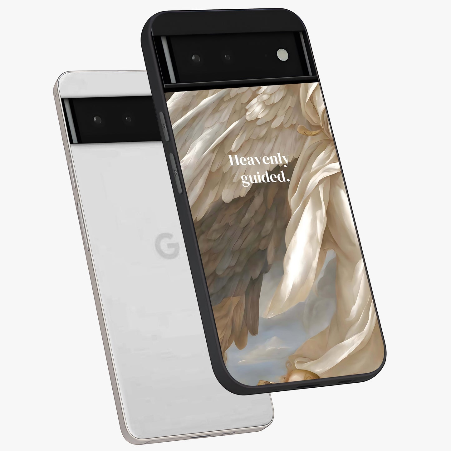 Divine Winged Grace Glass Case displayed in angled mockup highlighting graceful wing design with divine aesthetic style.