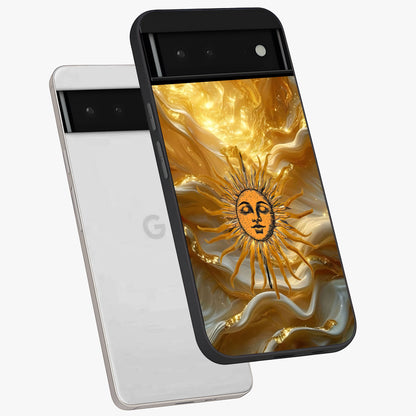 Eternal Golden Glow Glass Case displayed in angled mockup highlighting glowing golden aesthetic design with elegant style.