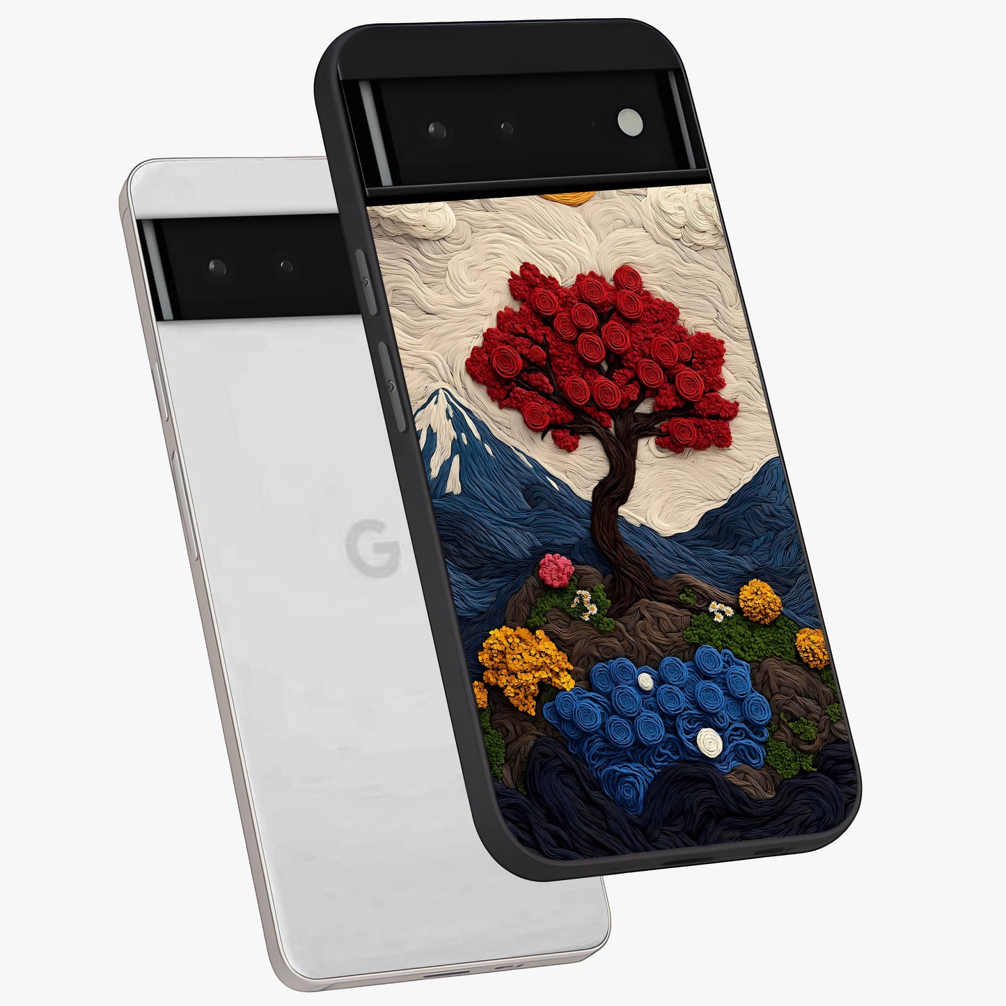 Eternal Nature Tapestry Glass Case displayed in angled mockup highlighting detailed botanical pattern with artistic aesthetic.