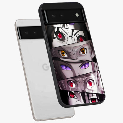 Eyes of Destiny Glass Case displayed in angled mockup highlighting bold eye illustration with mystical aesthetic style.