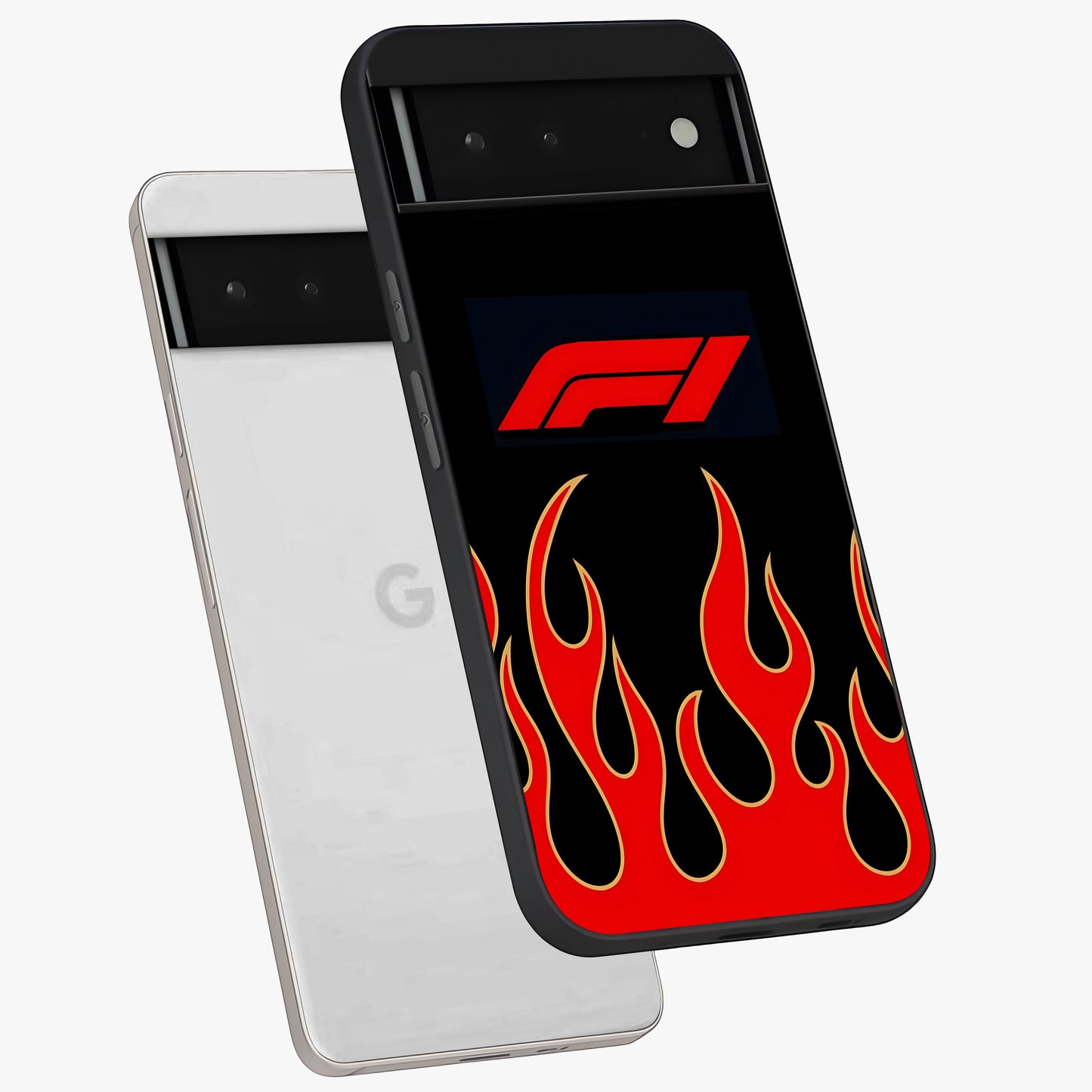 Fire F11 Glass Case displayed in angled mockup highlighting bold fire inspired graphic with energetic aesthetic style.