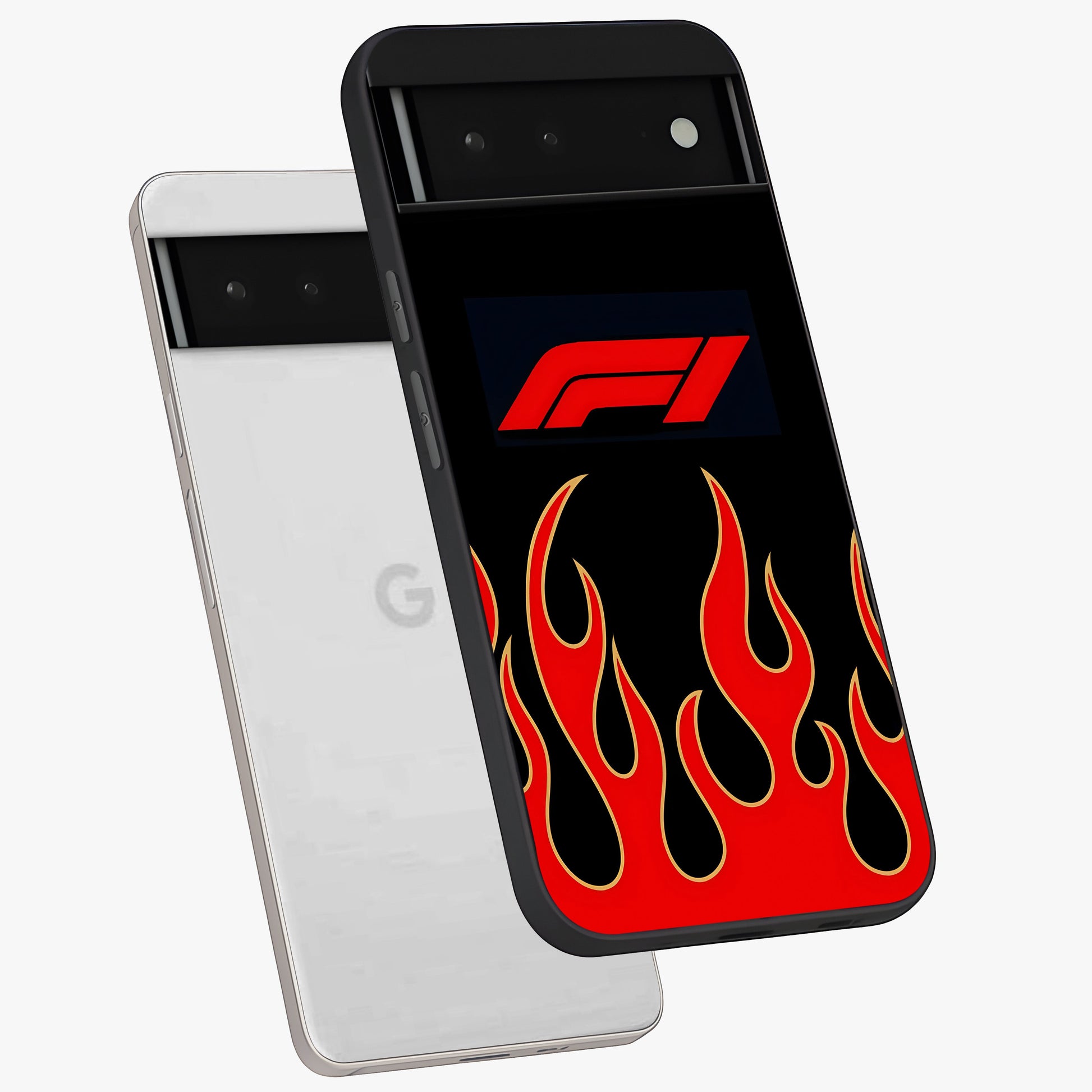 Fire F11 Glass Case displayed in angled mockup highlighting bold fire inspired graphic with energetic aesthetic style.