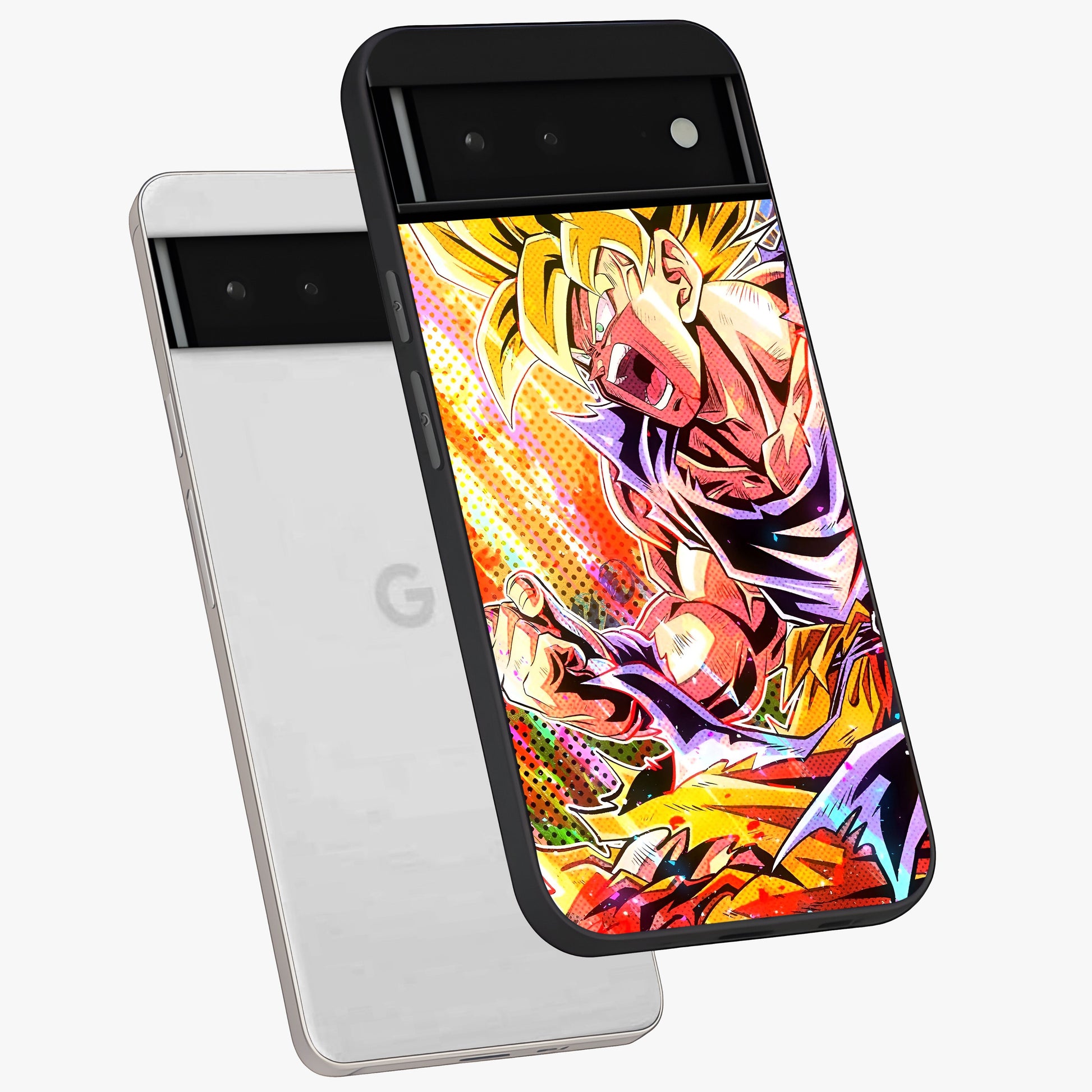 Firing Goku Glass Case displayed in angled mockup highlighting dynamic anime character design with action aesthetic.