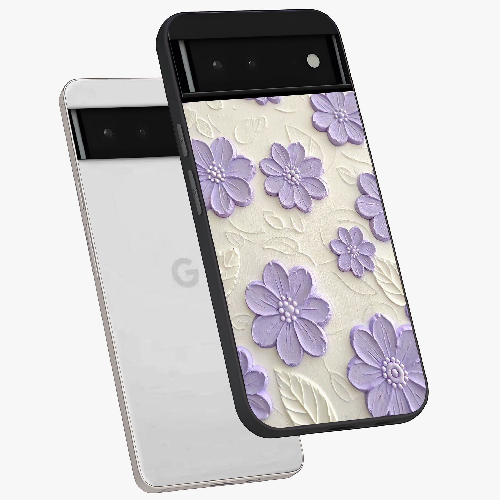 Floral Wall Art With Purple Flowers Glass Case displayed in angled mockup highlighting vibrant purple floral illustration with artistic aesthetic.