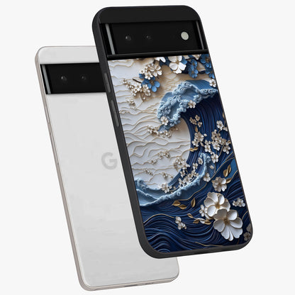 Floral Wave Origami Glass Case displayed in angled mockup highlighting geometric origami flower design with modern aesthetic style.