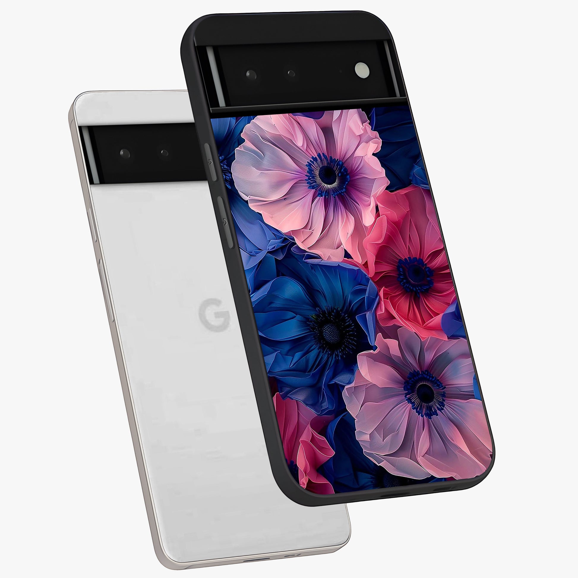 Flower Paper Art Pattern Glass Case displayed in angled mockup highlighting layered paper flower design with artistic aesthetic.