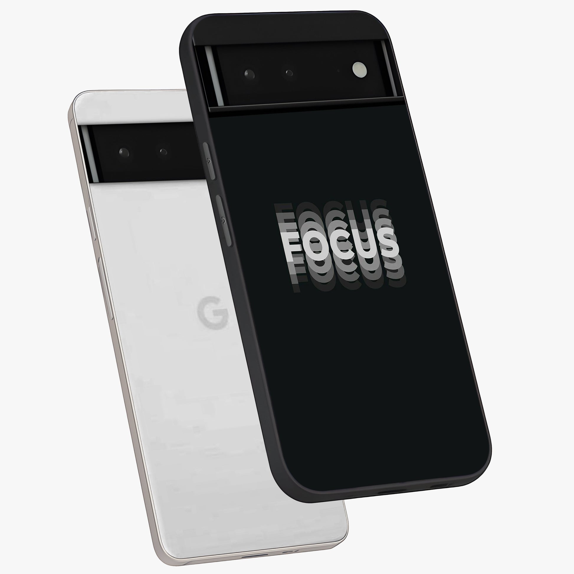 Focus Mode On Glass Case displayed in angled mockup highlighting clean minimal text artwork with modern aesthetic style.