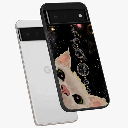 Galactic Cat Glass Case displayed in angled mockup highlighting celestial feline illustration with galaxy aesthetic style.