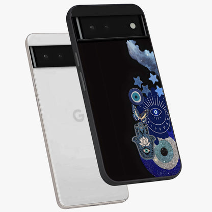 Galactic Charm Cluster Glass Case displayed in angled mockup highlighting luminous galaxy inspired design with dreamy aesthetic.