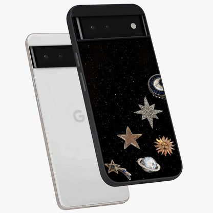 Galactic Charm Glow Glass Case displayed in angled mockup highlighting luminous galaxy inspired design with dreamy aesthetic.