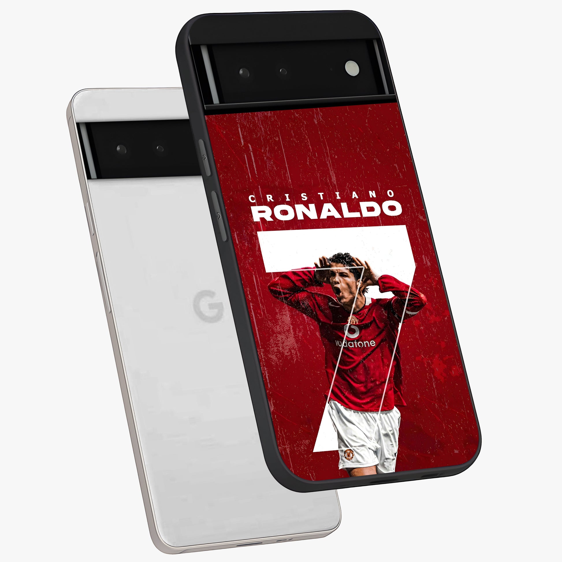 Goal Celebration Legacy Glass Case displayed in angled mockup highlighting energetic sports celebration design with bold athletic theme.
