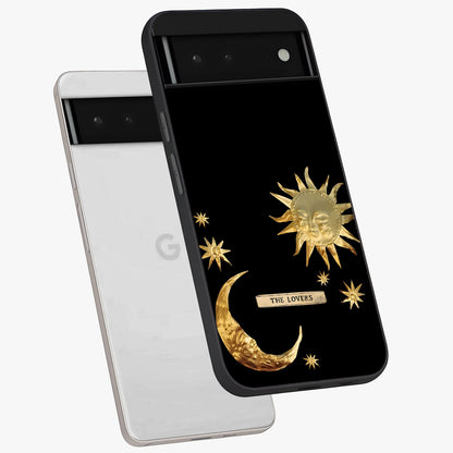 Gold Sun Blush Glass Case displayed in angled mockup highlighting radiant sun design with warm golden aesthetic.