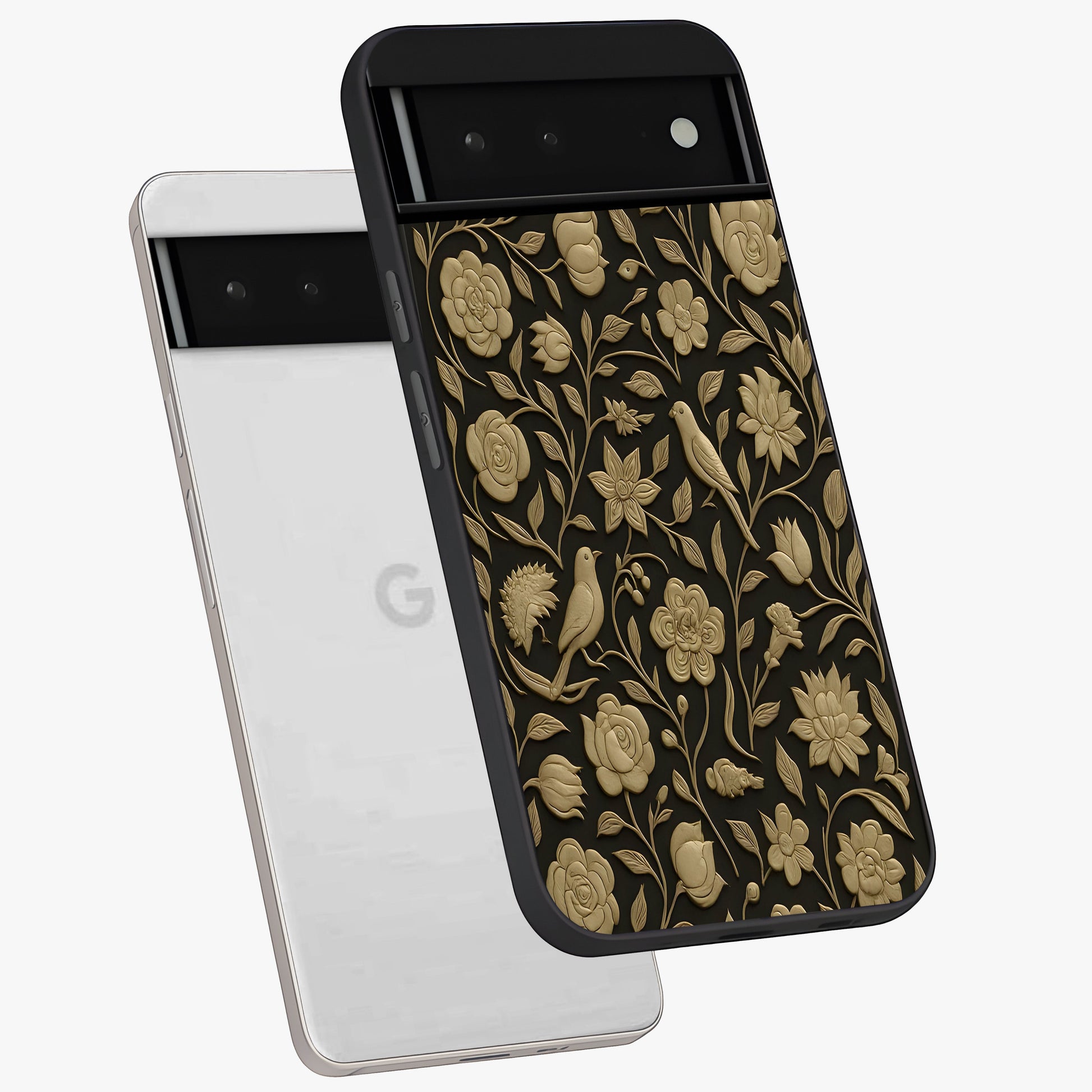 Golden Evil Eye Mandala Glass Case displayed in angled mockup highlighting protective evil eye symbol with golden mandala design.