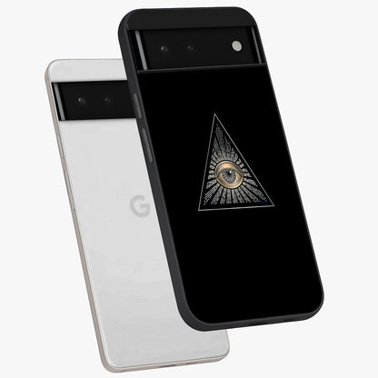 Illuminati Evil Glass Case displayed in angled mockup highlighting dark occult inspired design with bold aesthetic style.
