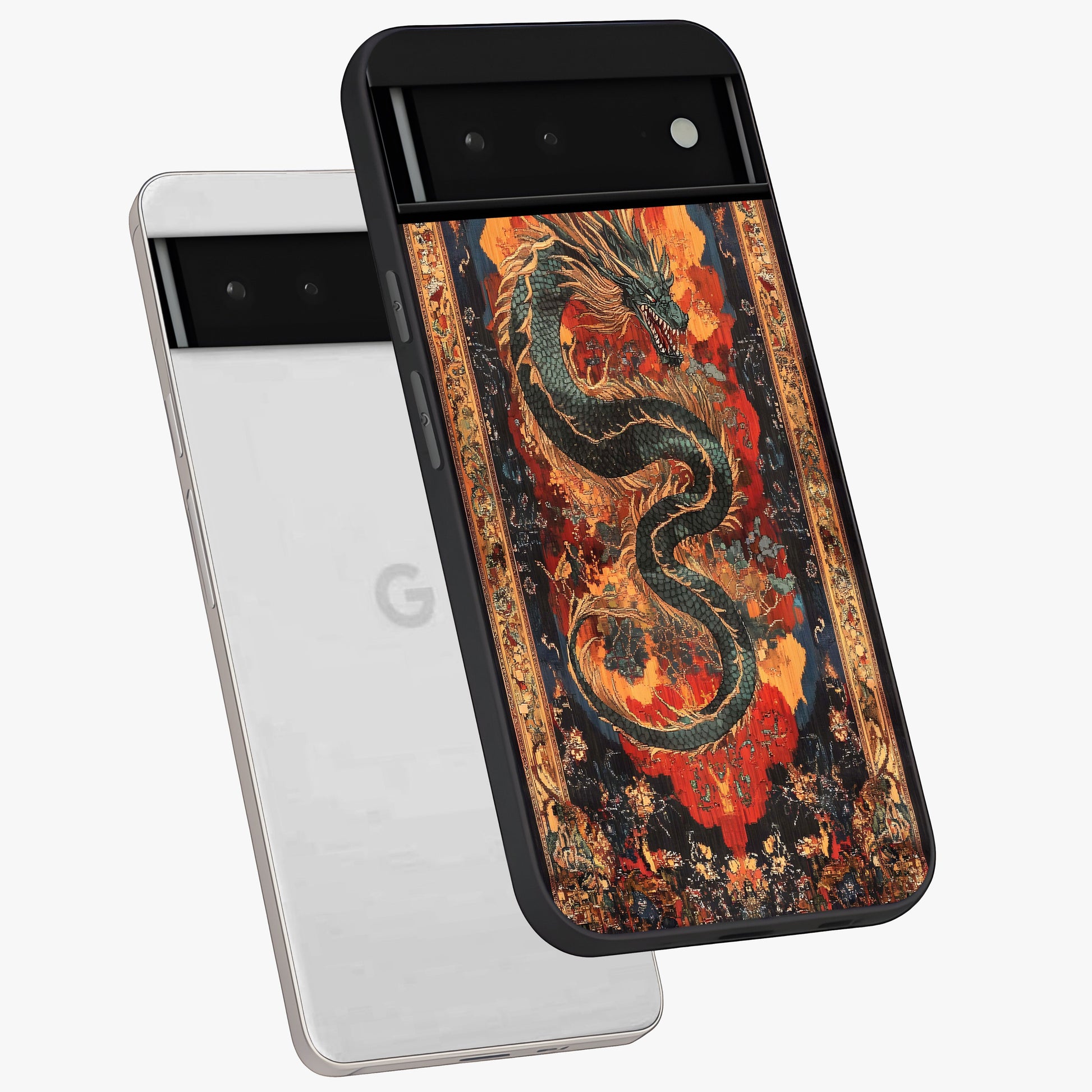 Inferno Dragon Soul Glass Case displayed in angled mockup highlighting powerful dragon illustration with inferno aesthetic.