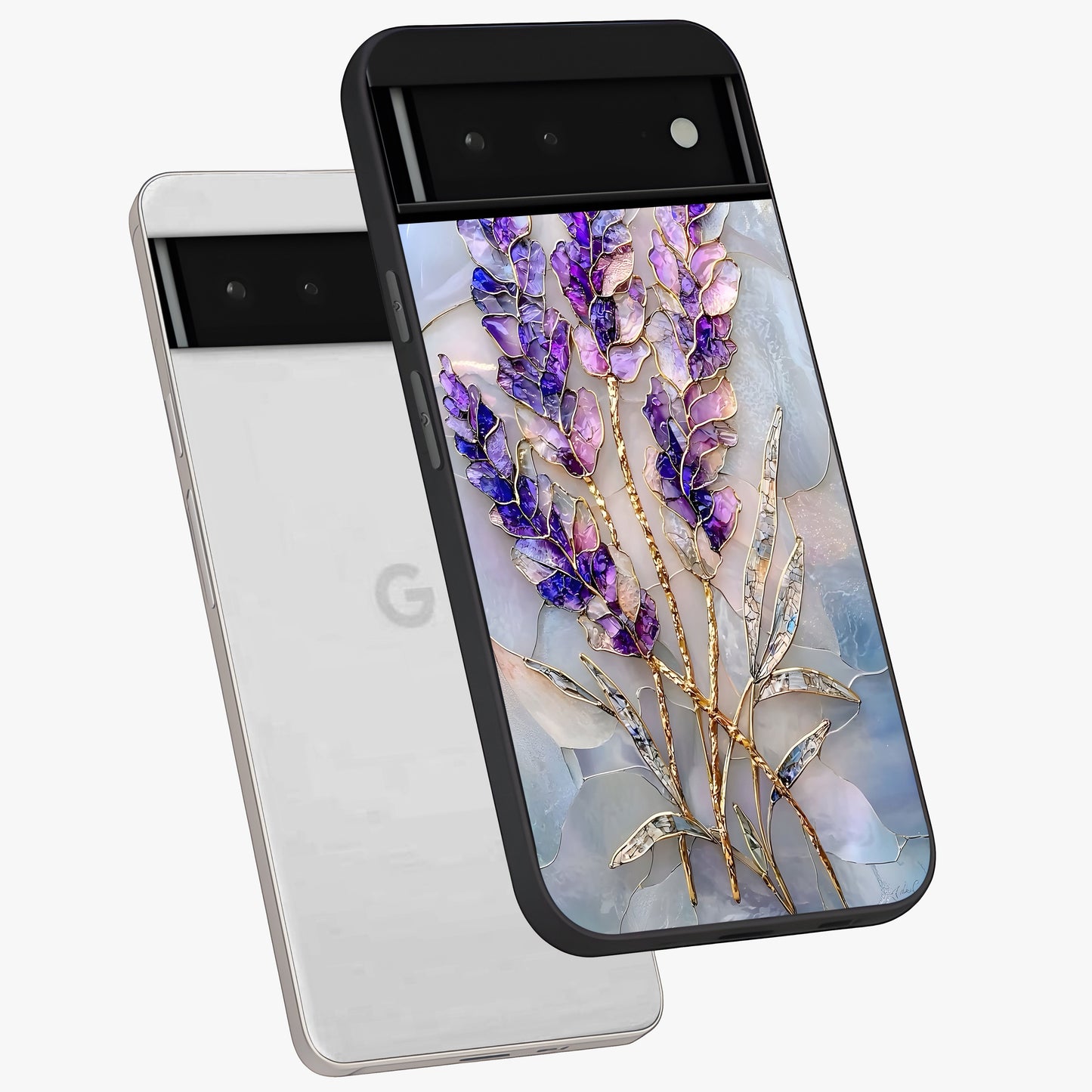 Lavender Dream Glow Glass Case displayed in angled mockup highlighting dreamy purple glow design with soft artistic style.