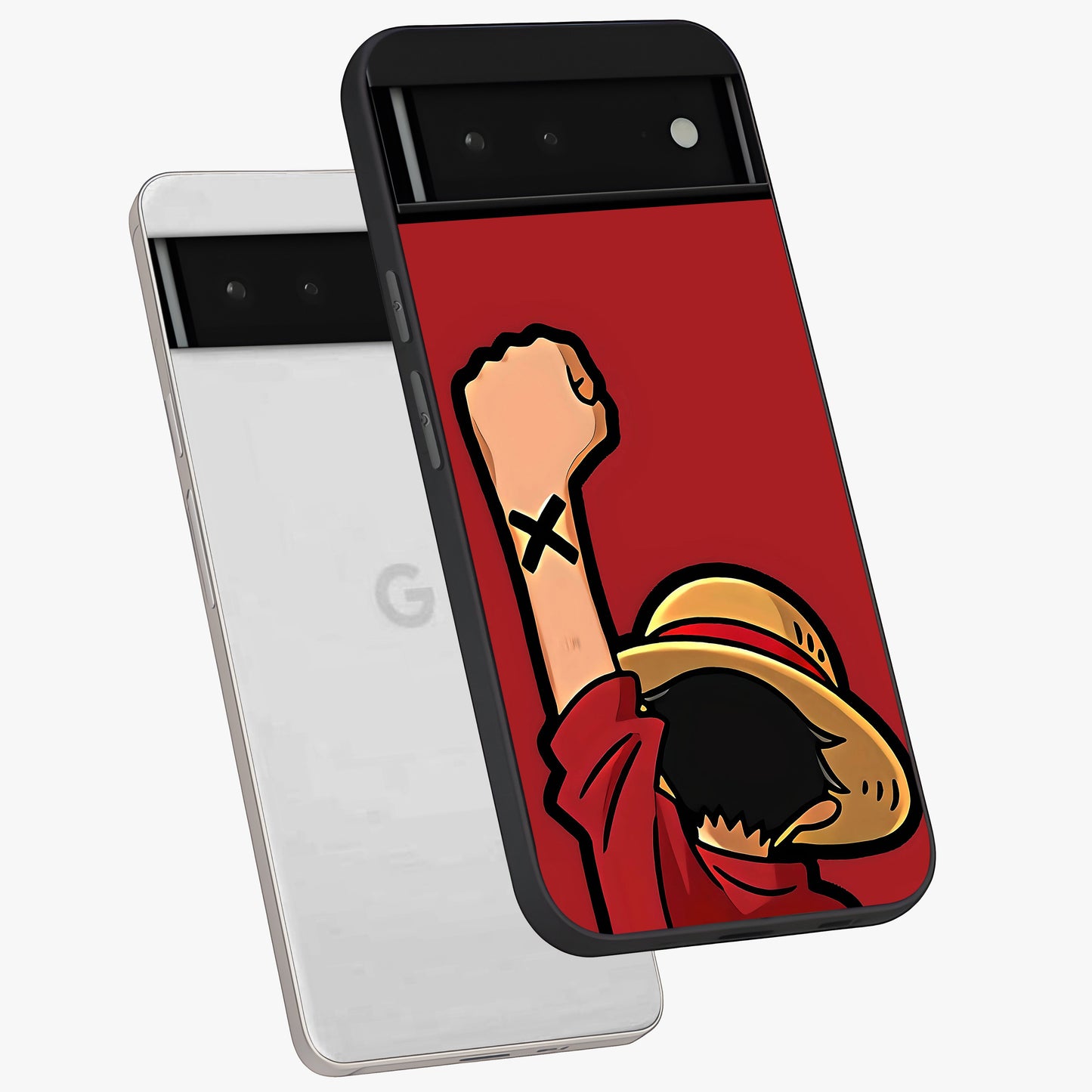 Luffy X Spirit Glass Case displayed in angled mockup highlighting powerful anime design with energetic action aesthetic.