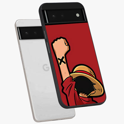 Luffy X Spirit Glass Case displayed in angled mockup highlighting powerful anime design with energetic action aesthetic.