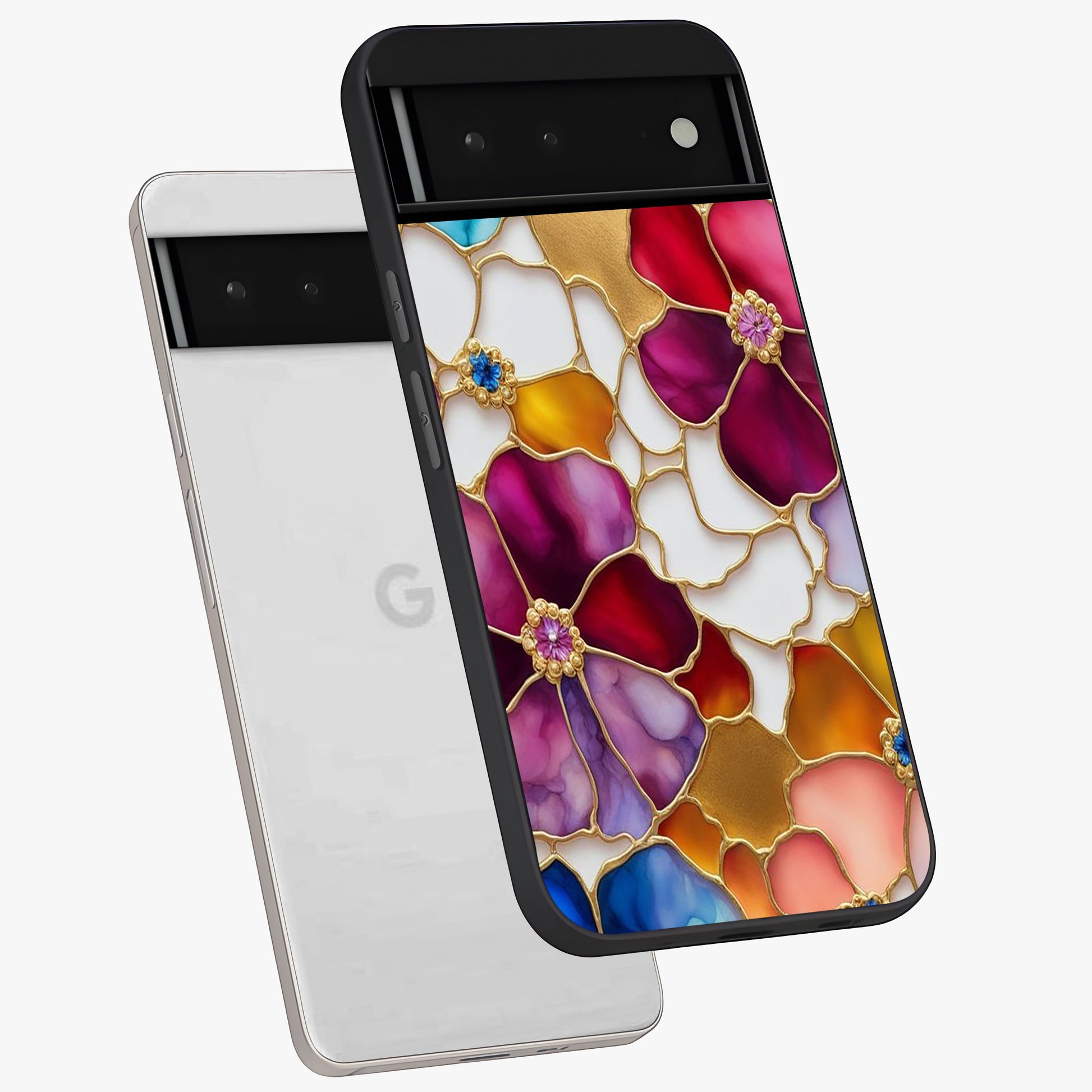 Marble Flower Pattern Glass Case displayed in angled mockup highlighting elegant marble floral design with modern aesthetic.