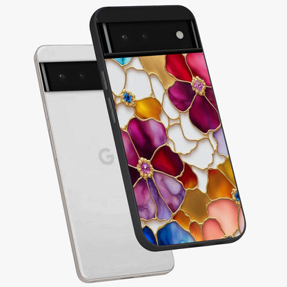 Marble Flower Pattern Glass Case displayed in angled mockup highlighting elegant marble floral design with modern aesthetic.