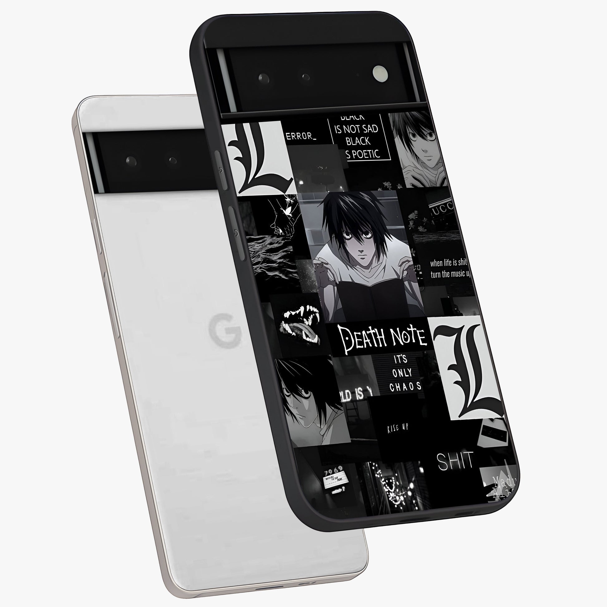 Midnight Chaos Mind Glass Case displayed in angled mockup highlighting chaotic artistic design with dramatic midnight aesthetic.