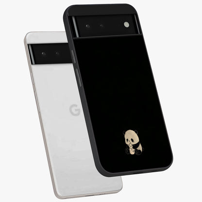 Midnight Panda Love Glass Case displayed in angled mockup highlighting adorable panda illustration with midnight aesthetic.