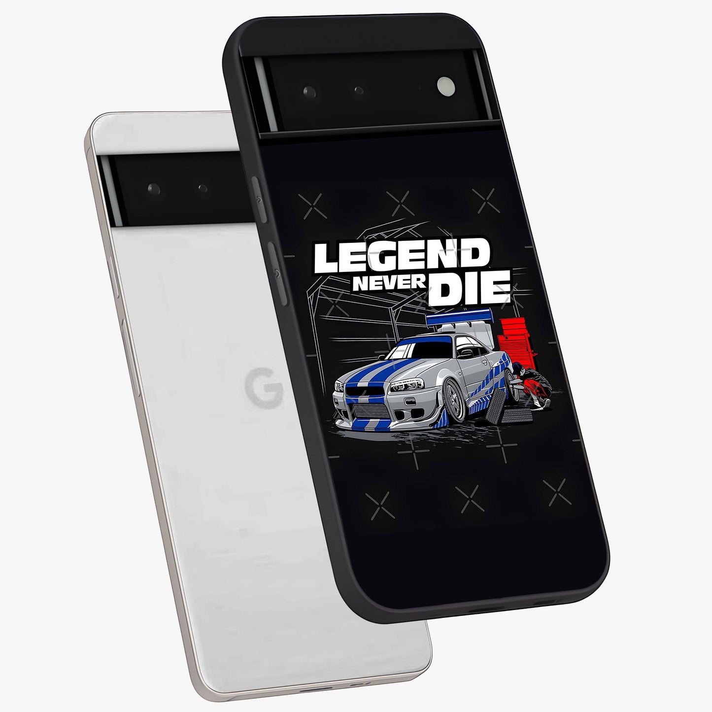 Midnight Racing Legacy Glass Case displayed in angled mockup highlighting dynamic automotive design with bold midnight aesthetic.
