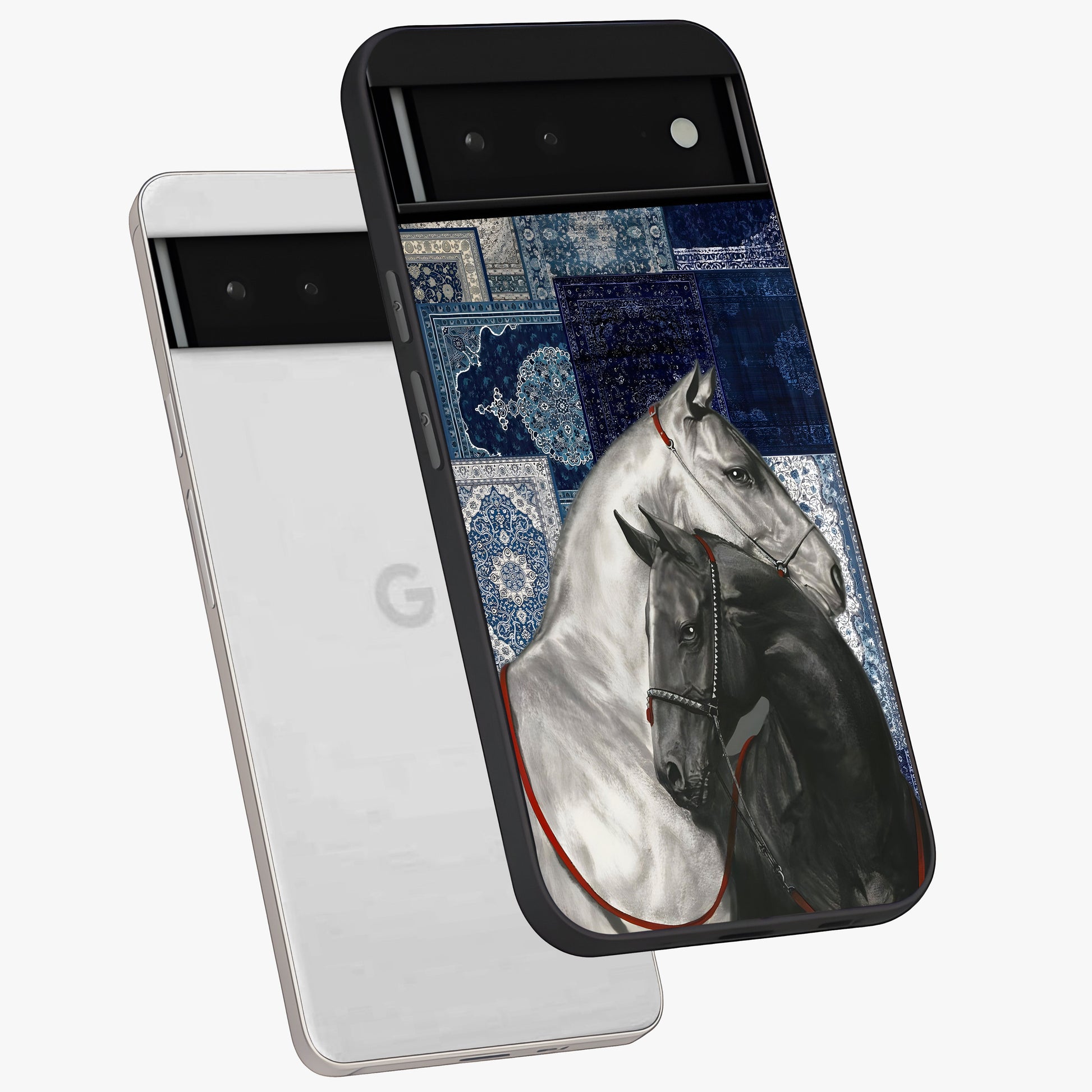 Midnight Stallion Blues Glass Case displayed in angled mockup highlighting powerful stallion illustration with deep midnight tones.
